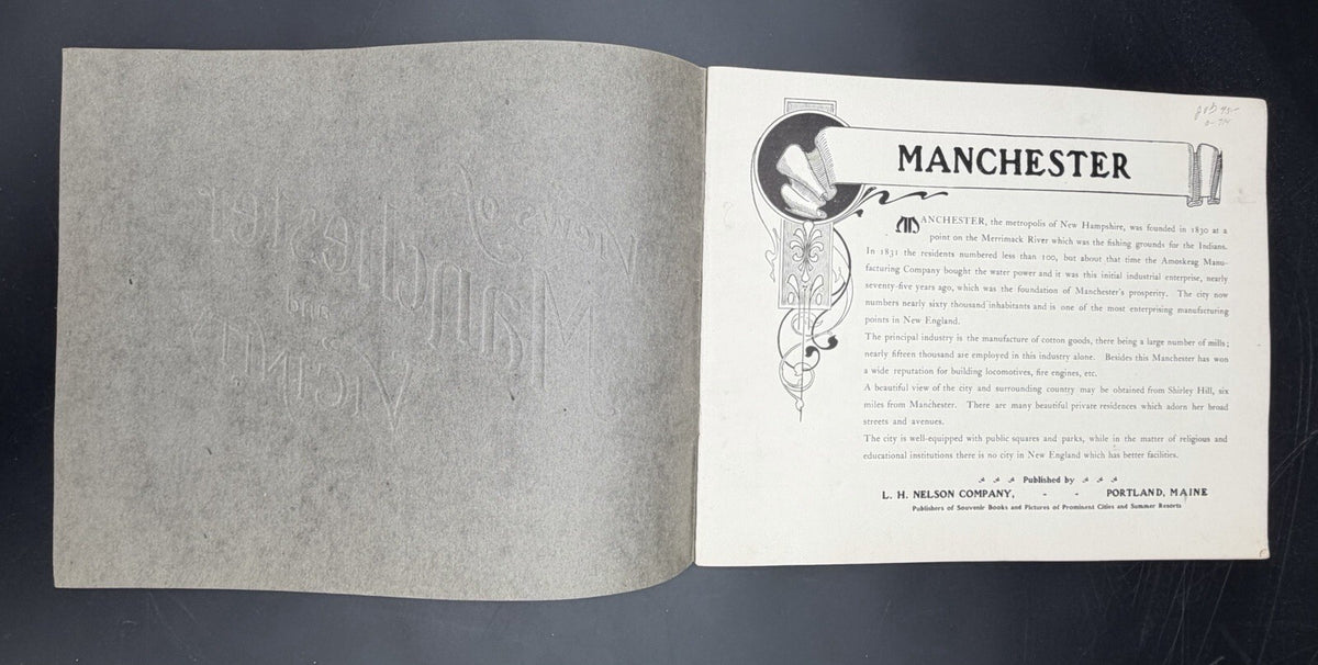 Antique Booklet, 1903 Views of Manchester and Vicinity Photo Book - L.H. Nelson Co. NH