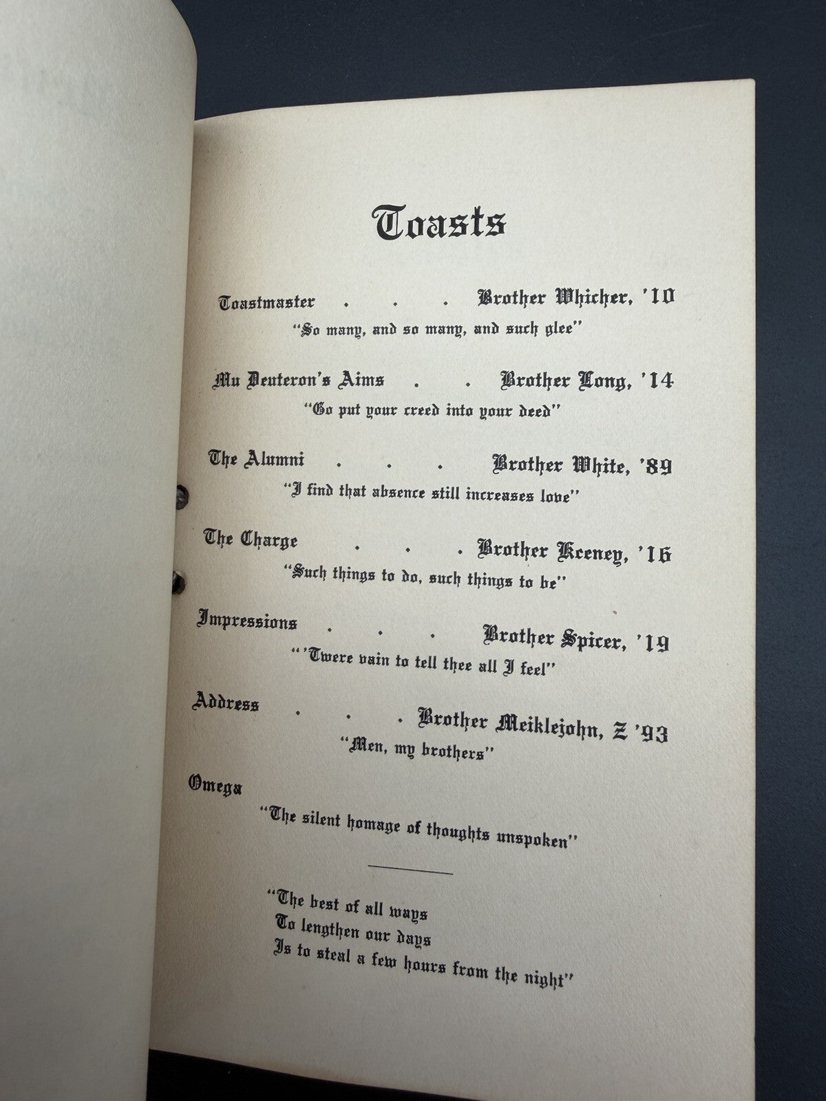 Theta Delta Chi Banquet Programs 1909 1910 Amherst INITIATION & NYC REUNION
