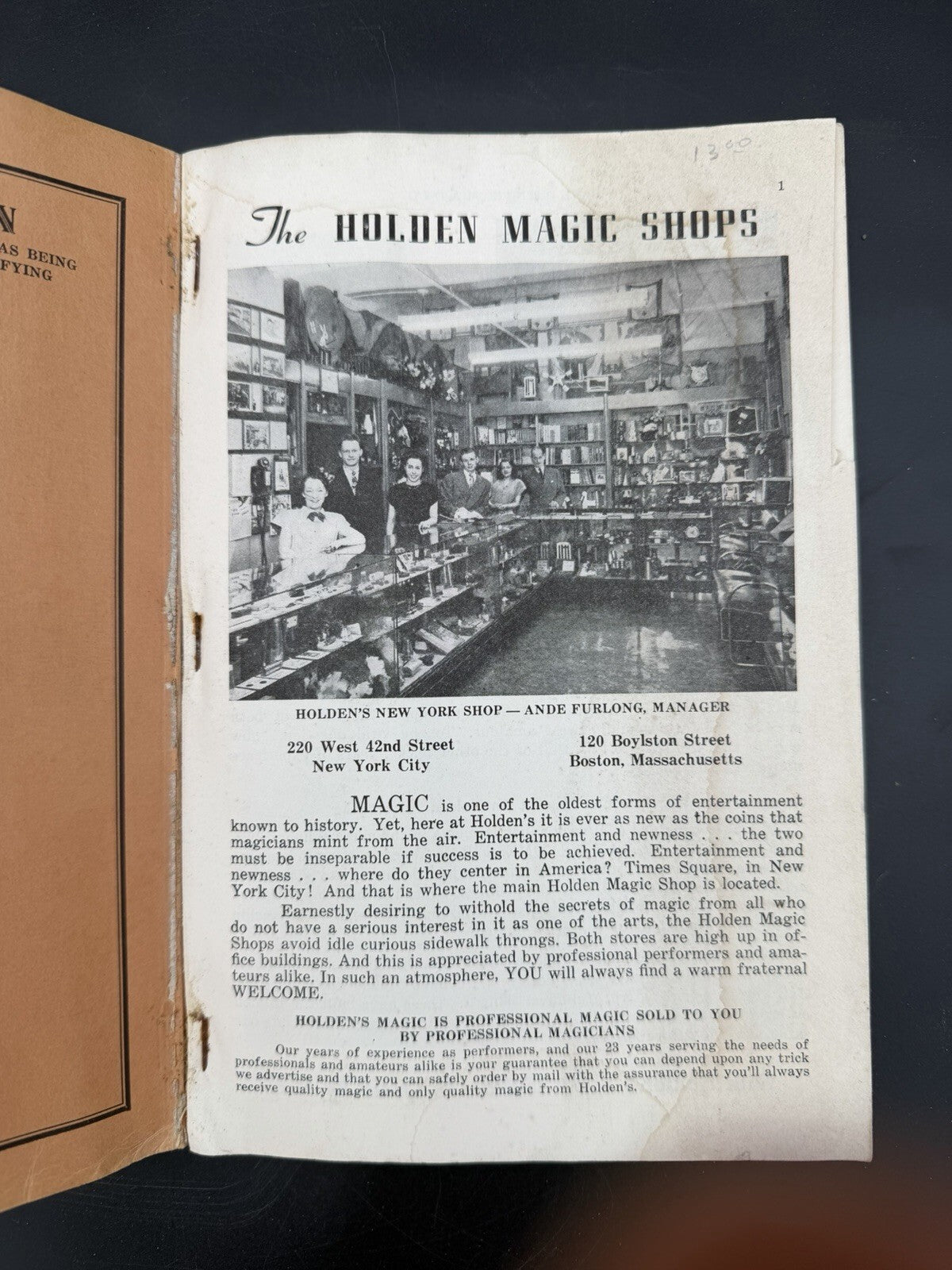 Vintage 1952 Holden's Magic Catalog Book NYC Boston Ephemera Receipt Included