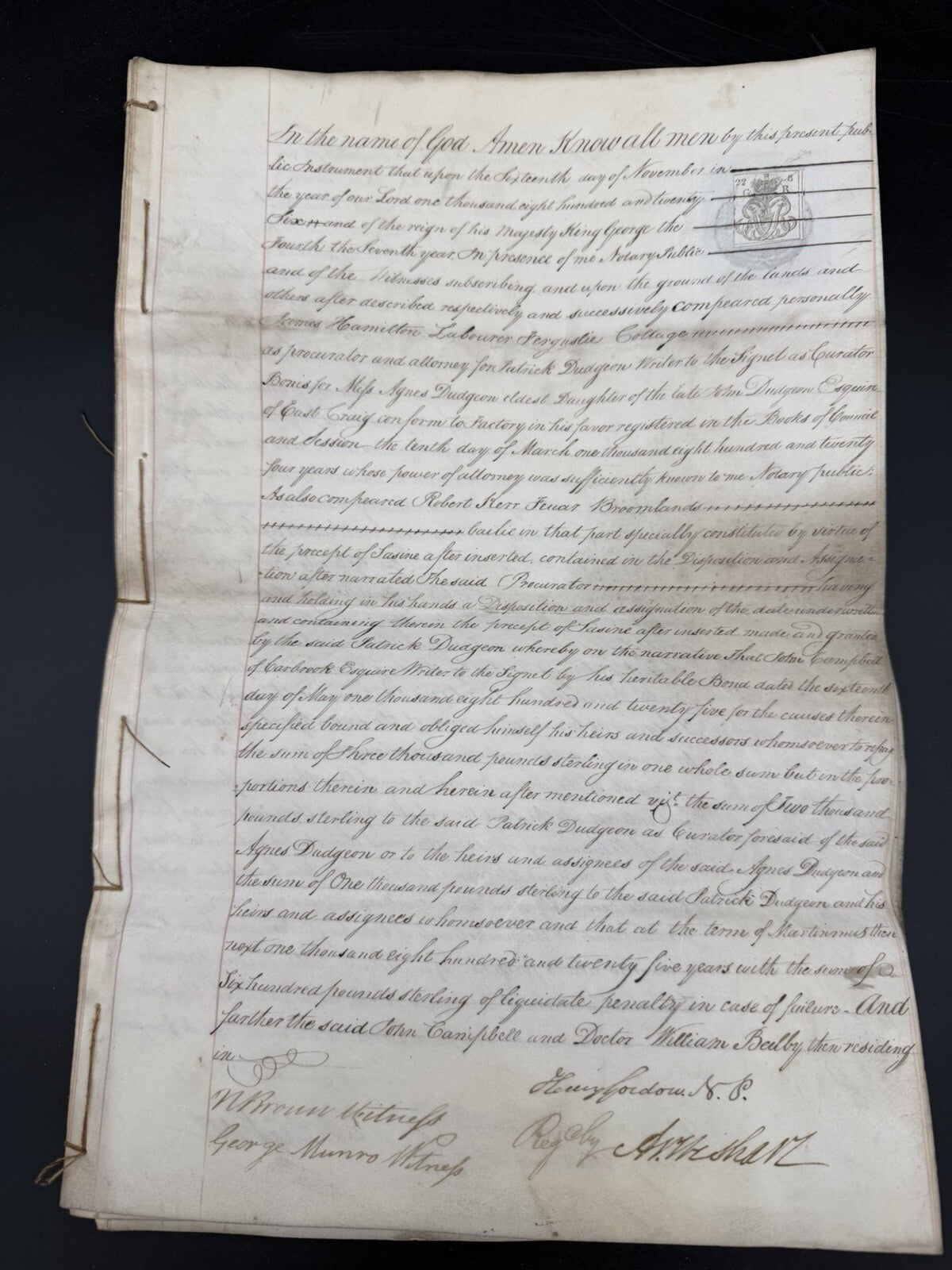 1826 Scottish Instrument of Sasine Vellum Legal Document Scotland Genealogy