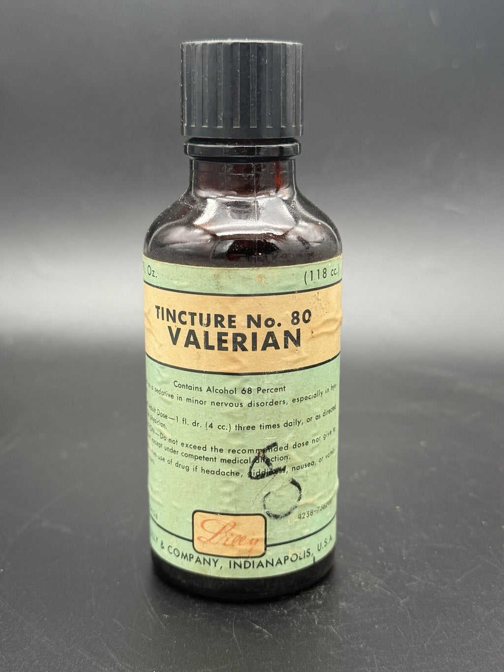 Antique Eli Lilly Tincture No 80 Valerian Amber Bottle Vtg 2/3 Full