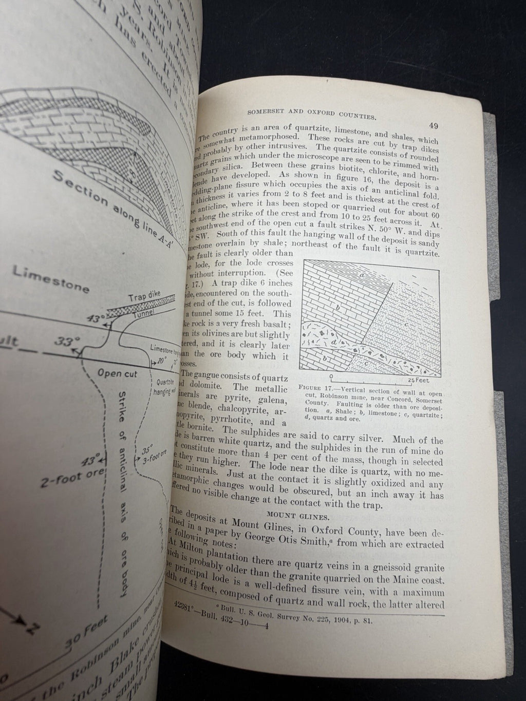 1910 USGS Bulletin 432: Ore Deposits in Maine & Milan Mine NH - With Map