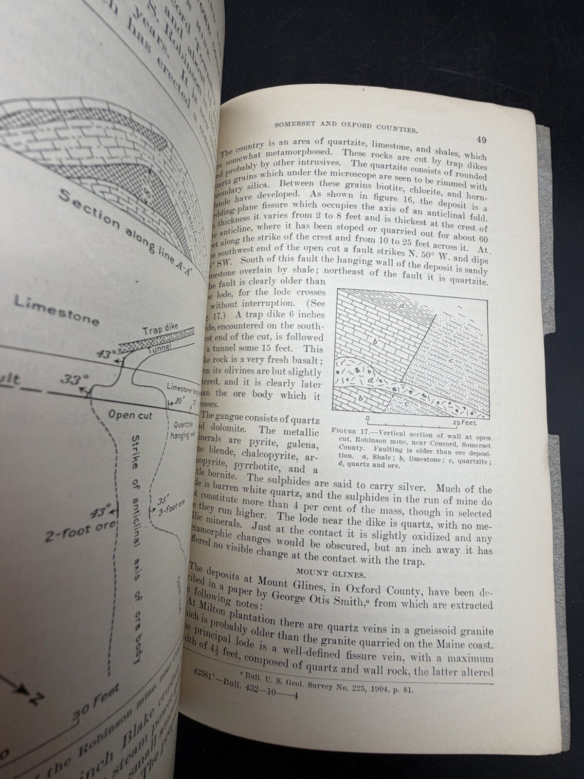 1910 USGS Bulletin 432: Ore Deposits in Maine & Milan Mine NH - With Map