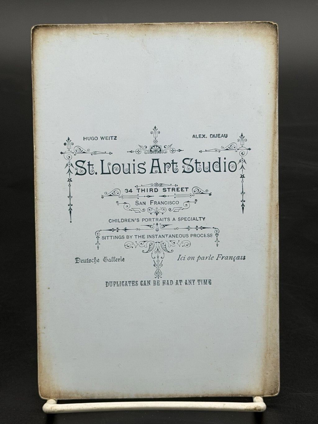 Antique Cabinet Card Photo St. Louis Art Studio San Francisco Hugo Weitz