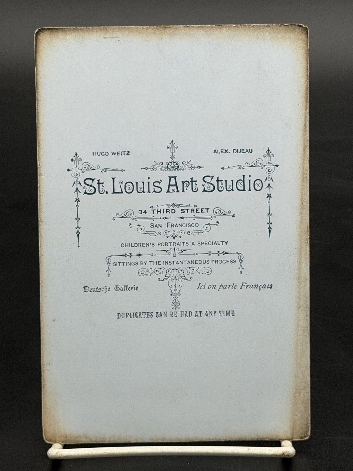 Antique Cabinet Card Photo St. Louis Art Studio San Francisco Hugo Weitz