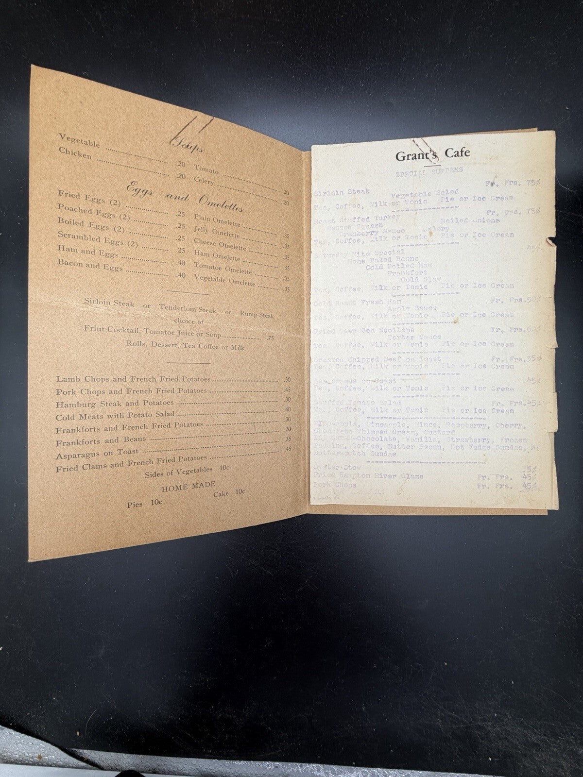 Vintage Grants Cafe Menu Durham New Hampshire Restaurant Diner Food Ephemera