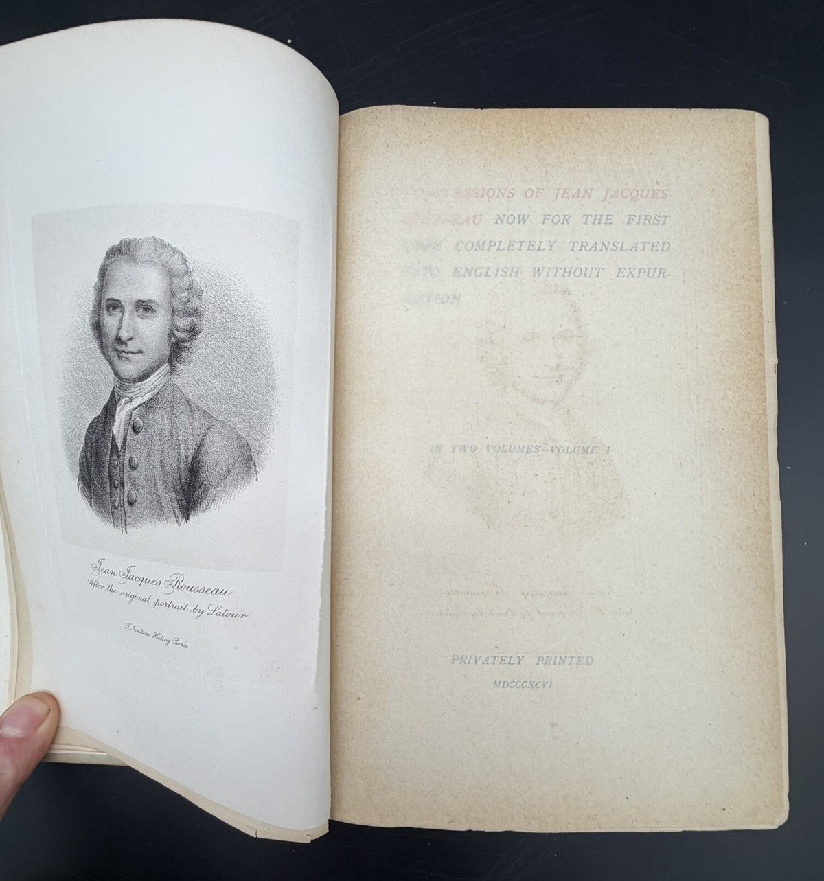 1896 Confessions of Jean Jacques Rousseau 2 Volume Set Privately Printed Rare