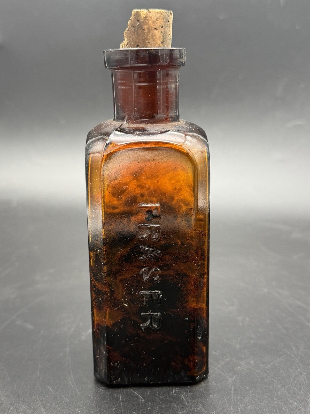 Antique Fraser Amber Glass Apothecary Bottle w/ Cork Stopper Quack Medicine