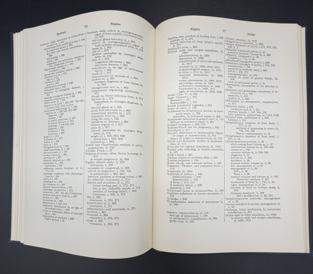 1934 General Index to Curtis Obstetrics and Gynecology Volumes I to III Medical
