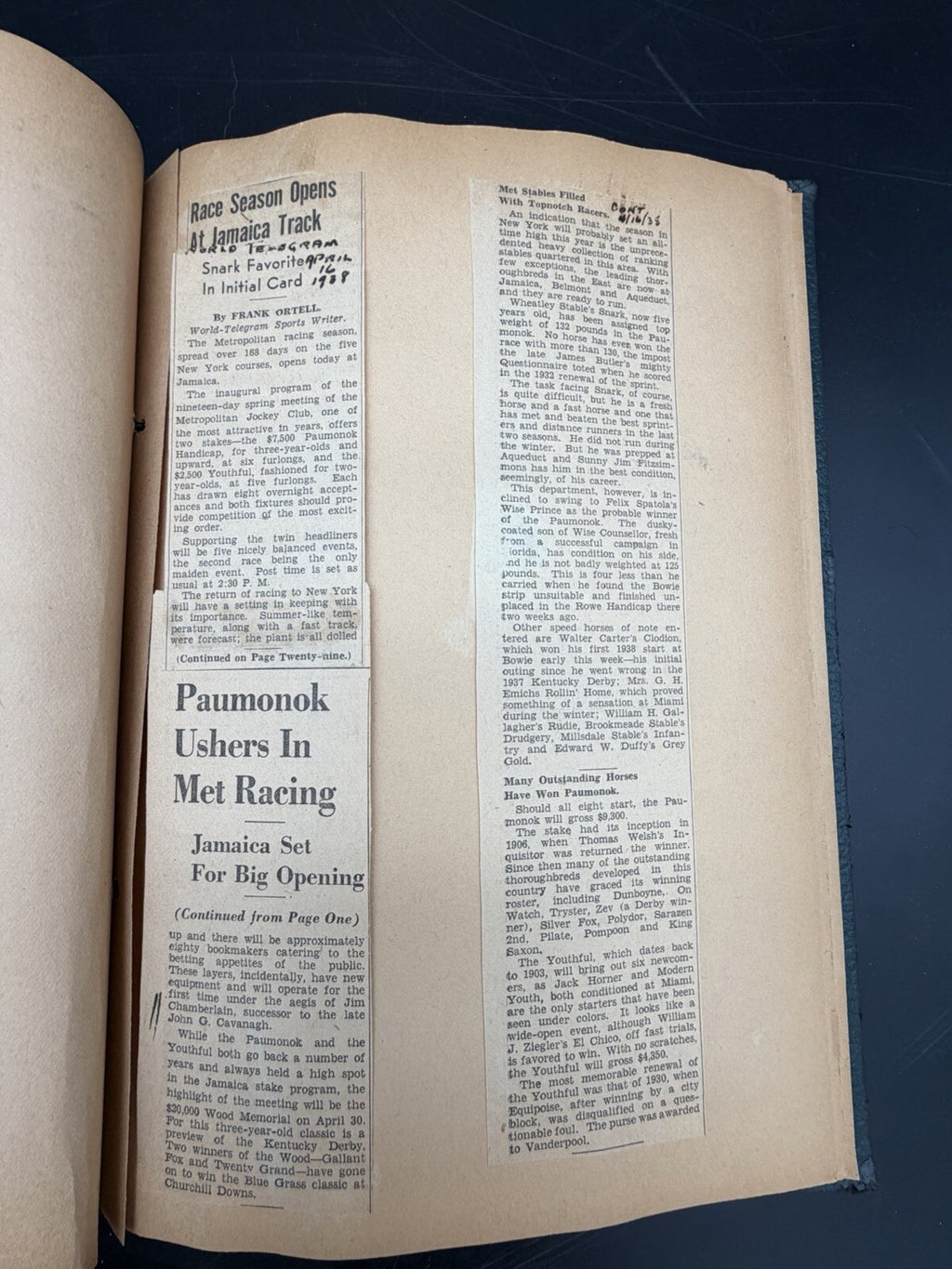 Vintage 1930s Horse Racing & Betting Scrapbook - John G Cavanagh NY Race Tracks