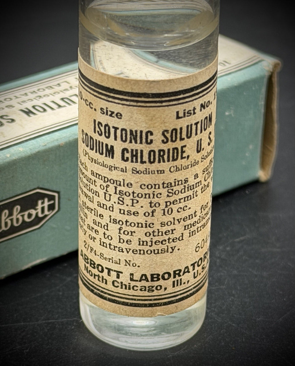 Antique Abbott Isotonic Sodium Chloride Saline Ampoule Box Medical