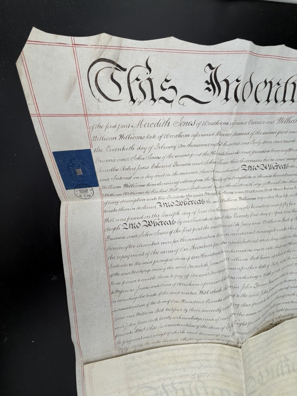 1860 Antique Vellum Mortgage Indenture – Denbighshire, Wales – Legal History