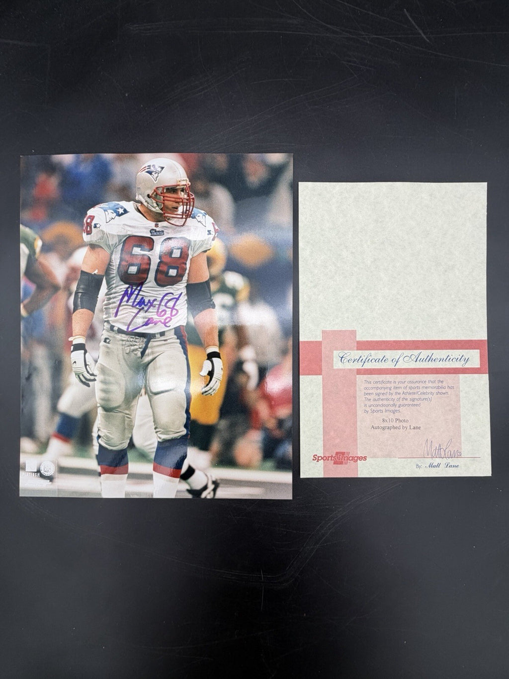 Max Lane Autographed 8x10 Photo New England Patriots #68 COA