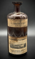 Antique F.A. Thompson Capsicum Amber Glass Apothecary Bottle Detroit Label
