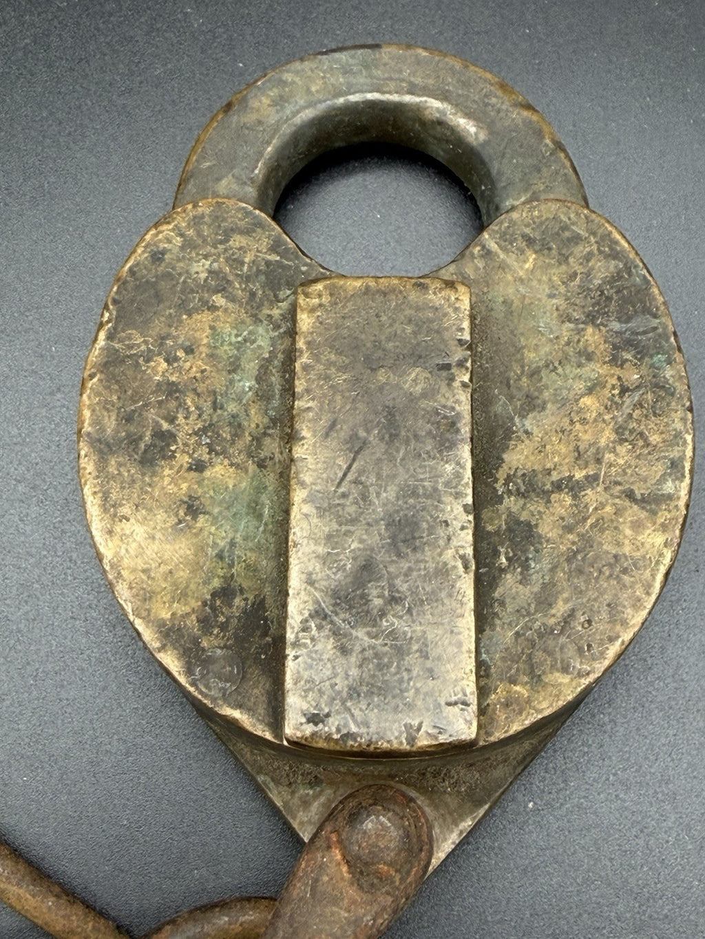 Antique Brass Heart Padlock Heavy Cast Lock with Chain Primitive Hardware
