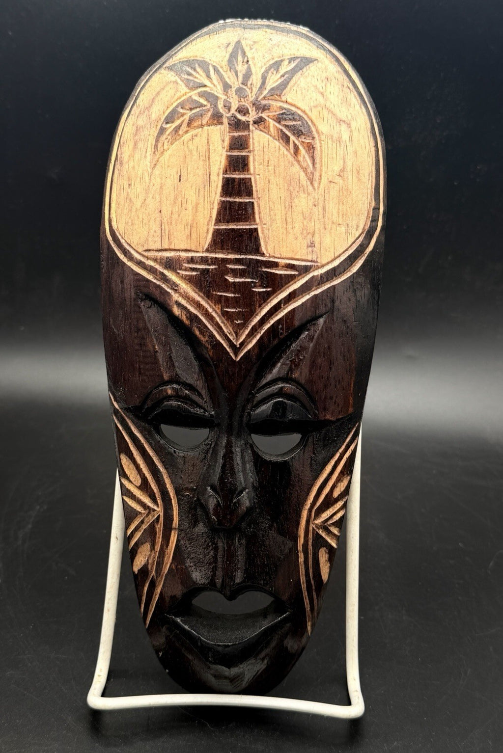 Hand Carved Wooden Tiki Wall Mask Palm Tree Island Tropical Beach Decor 10 Inch