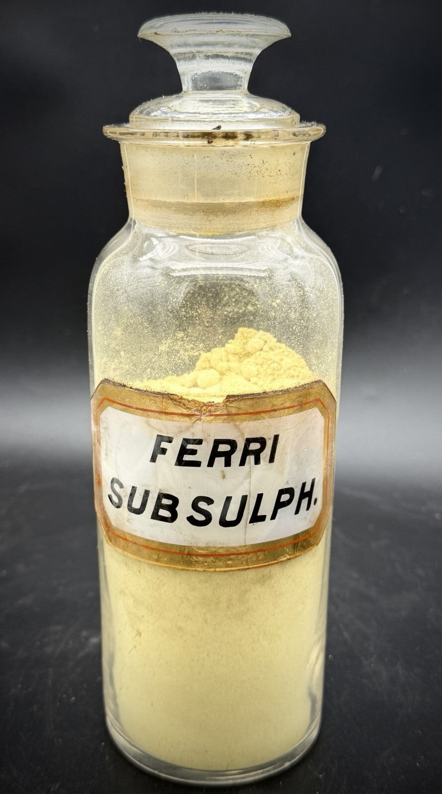 Antique Ferri Subsulph Apothecary Bottle Ground Stopper Powder Display Pharmacy