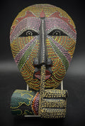 Hand Carved Wood Dot Painted Shhh Silence Mask Finger to Lips Indonesia 11.5"