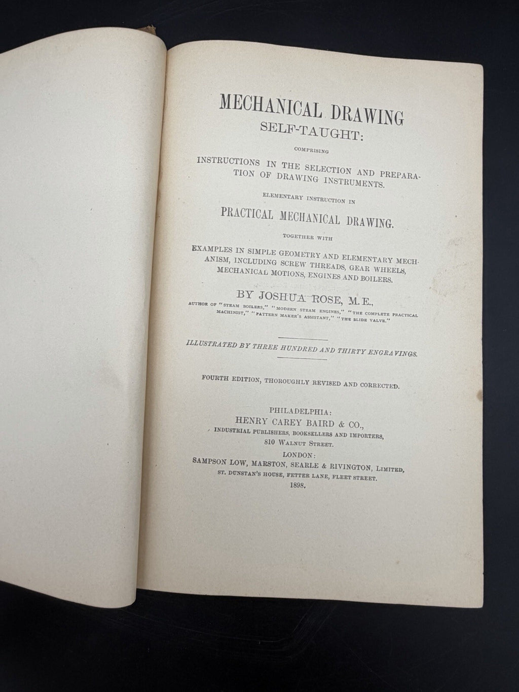 Antique Book 1898 Mechanical Drawing Self-Taught - Joshua Rose Engineering RARE