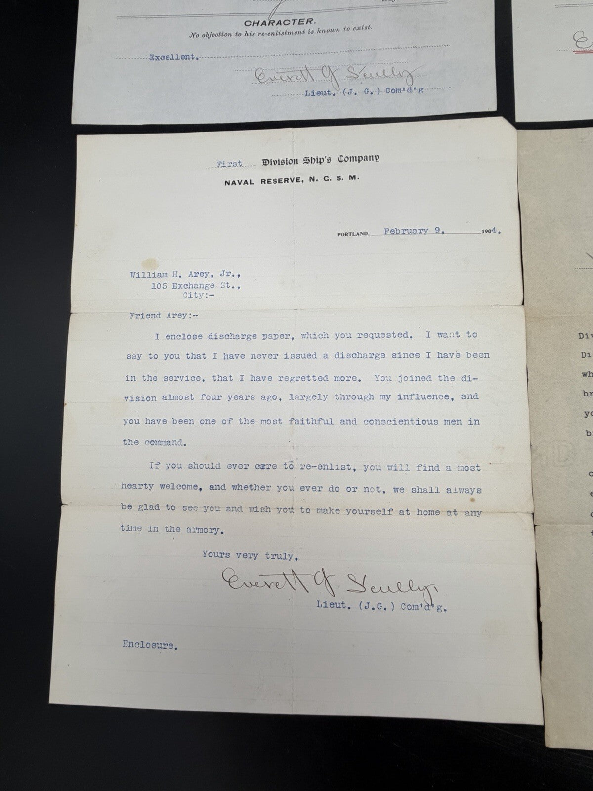 1903-1904 Maine National Guard Naval Reserve Discharge & Letters William H. Arey