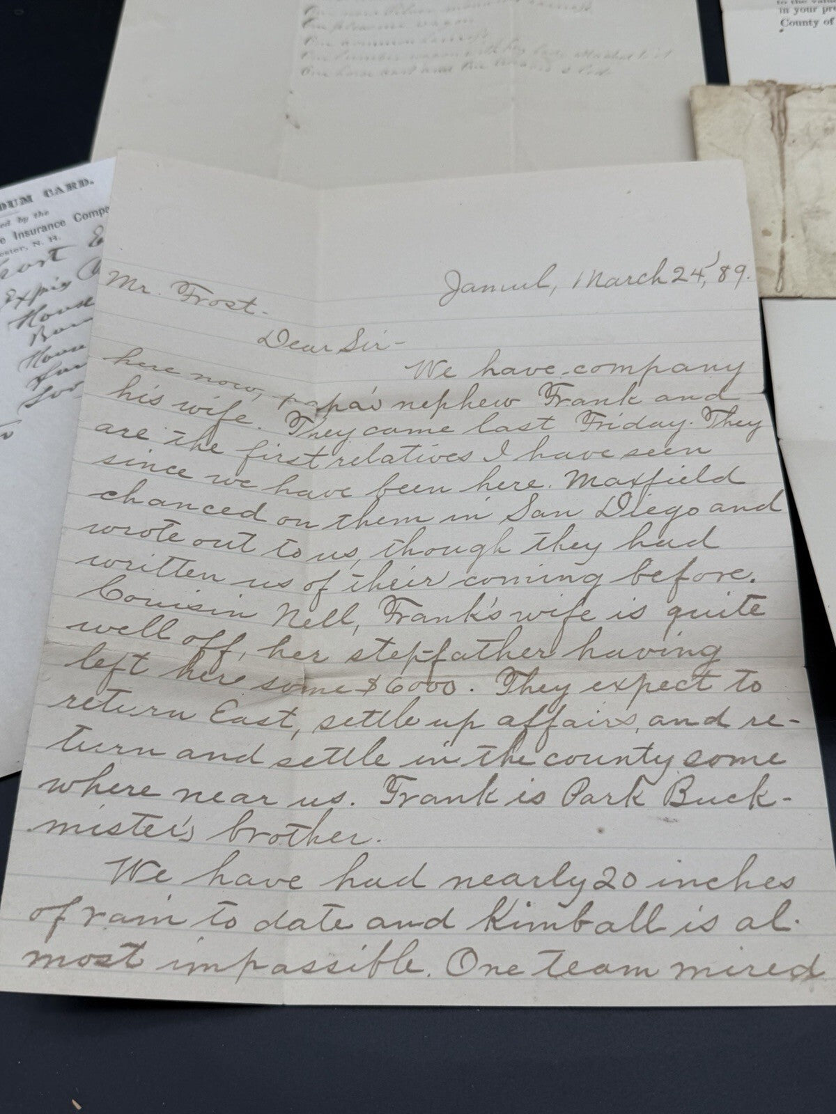 Antique 1880s NH Ephemera Lot: Insurance Policies, Handwritten Letter, Legal Doc