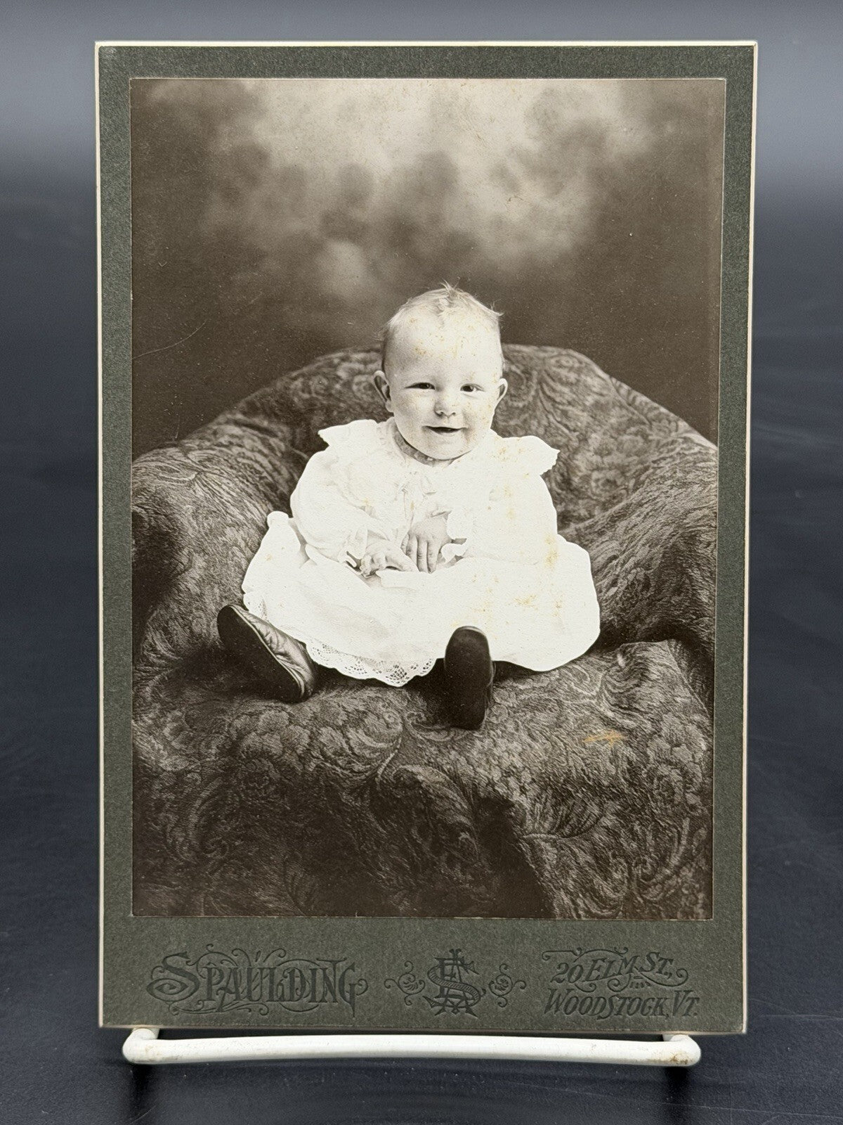 Antique Cabinet Card Photo Portrait - Spaulding Studio - Woodstock, VT - Baby