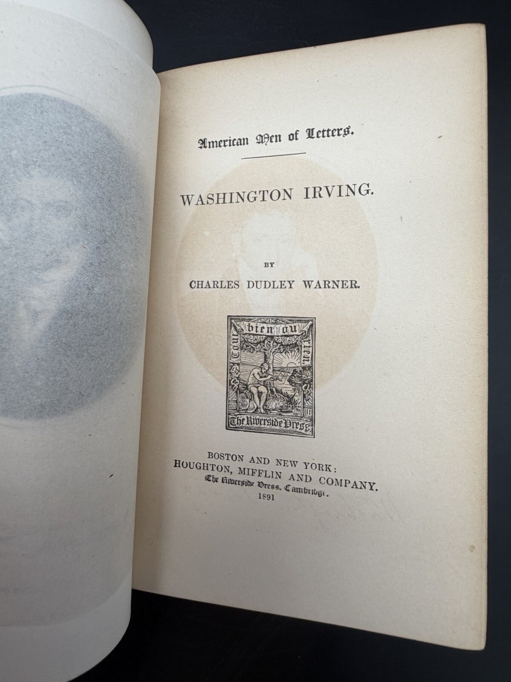 Antique Book 1891 Washington Irving Biography Charles Dudley Warner Inscribed Bookplate