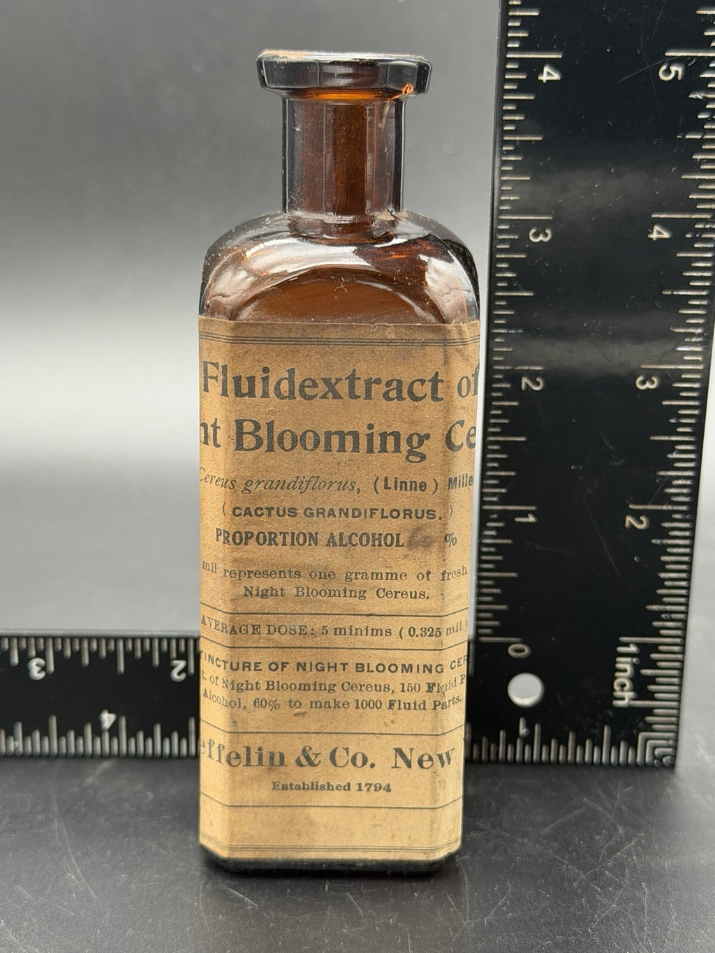 Antique Labeled Schieffelin Co Medicine Bottle Night Blooming Cereus Extract