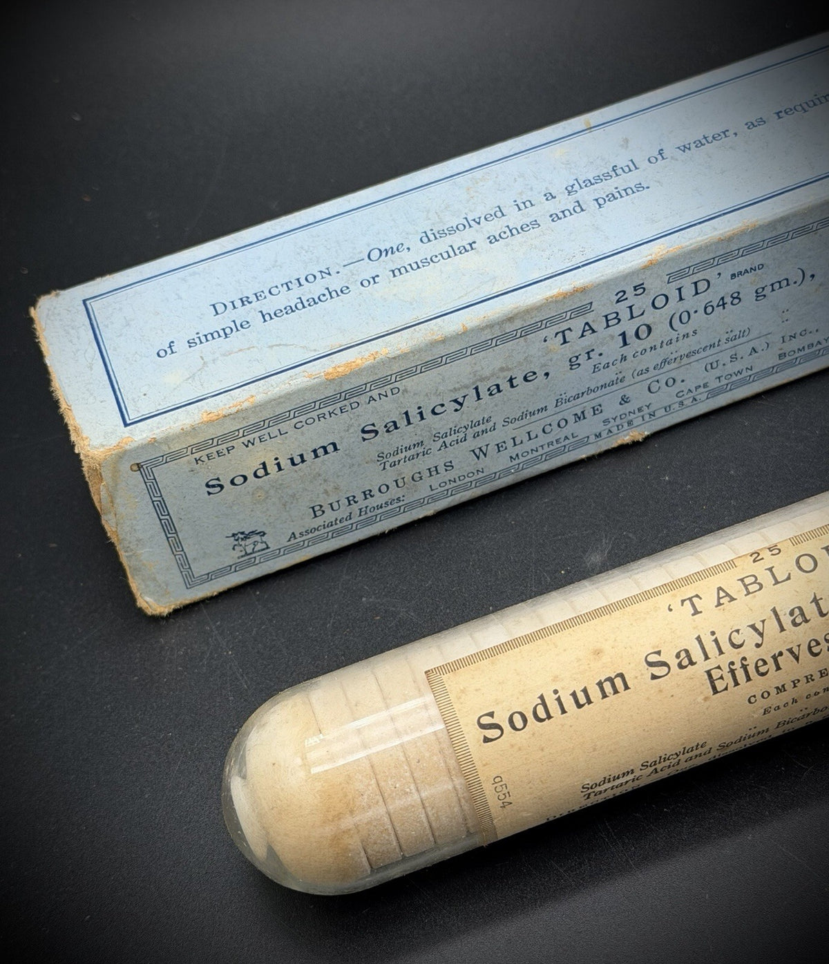 Burroughs Wellcome Co Sodium Salicylate Effervescent Tablets Antique Box Tube