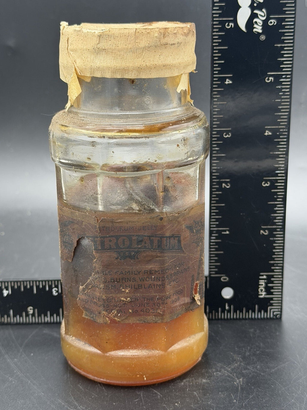 Antique Petrolatum U.S.P. Jelly Amber Bottle w/ Original Label & Sealed Top