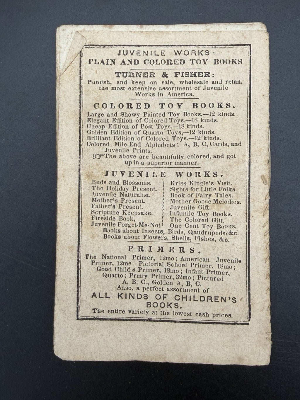 Antique Booklet, 19th Century Turner & Fisher Cock Robin Children's Toy Book Ephemera