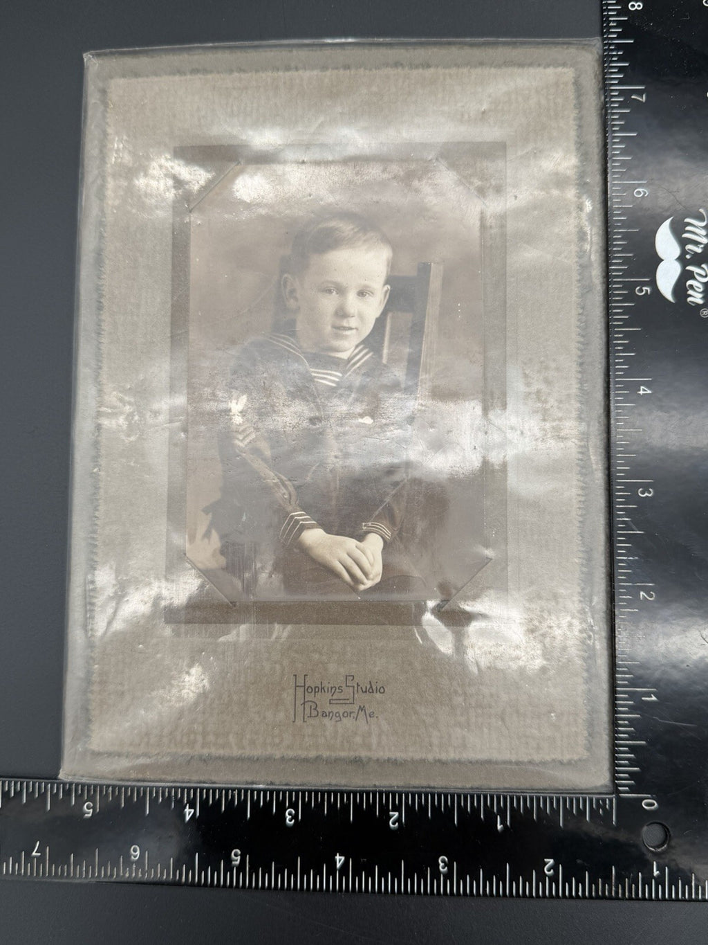 Antique Portrait Young Boy in Sailor Suit Hopkins Studio Bangor, ME Cabinet Card