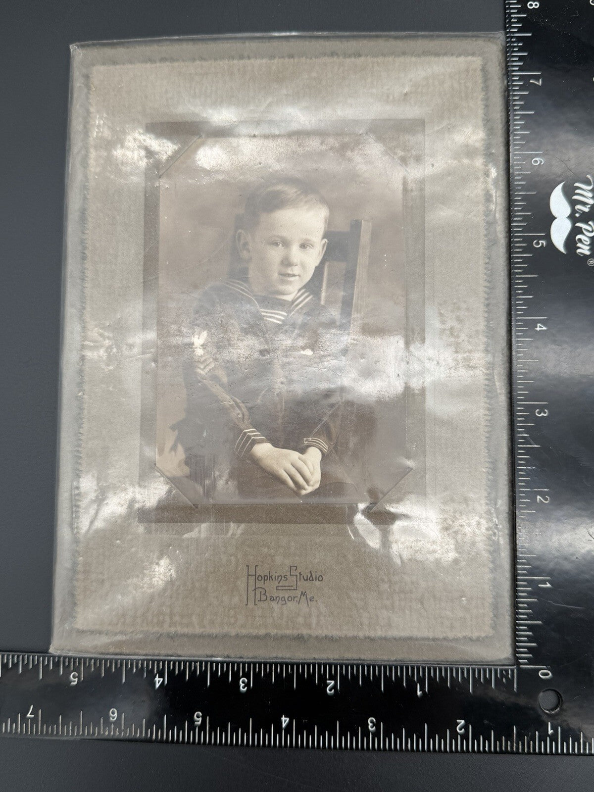 Antique Portrait Young Boy in Sailor Suit Hopkins Studio Bangor, ME Cabinet Card
