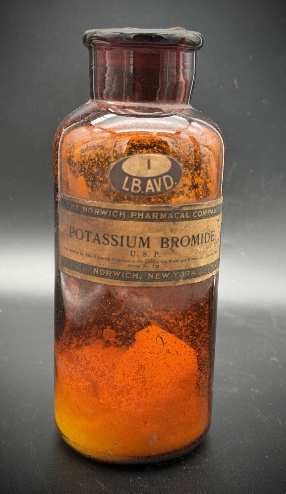 Antique Apothecary Bottle Potassium Bromide Norwich Pharmacal Amber Glass [COPY]