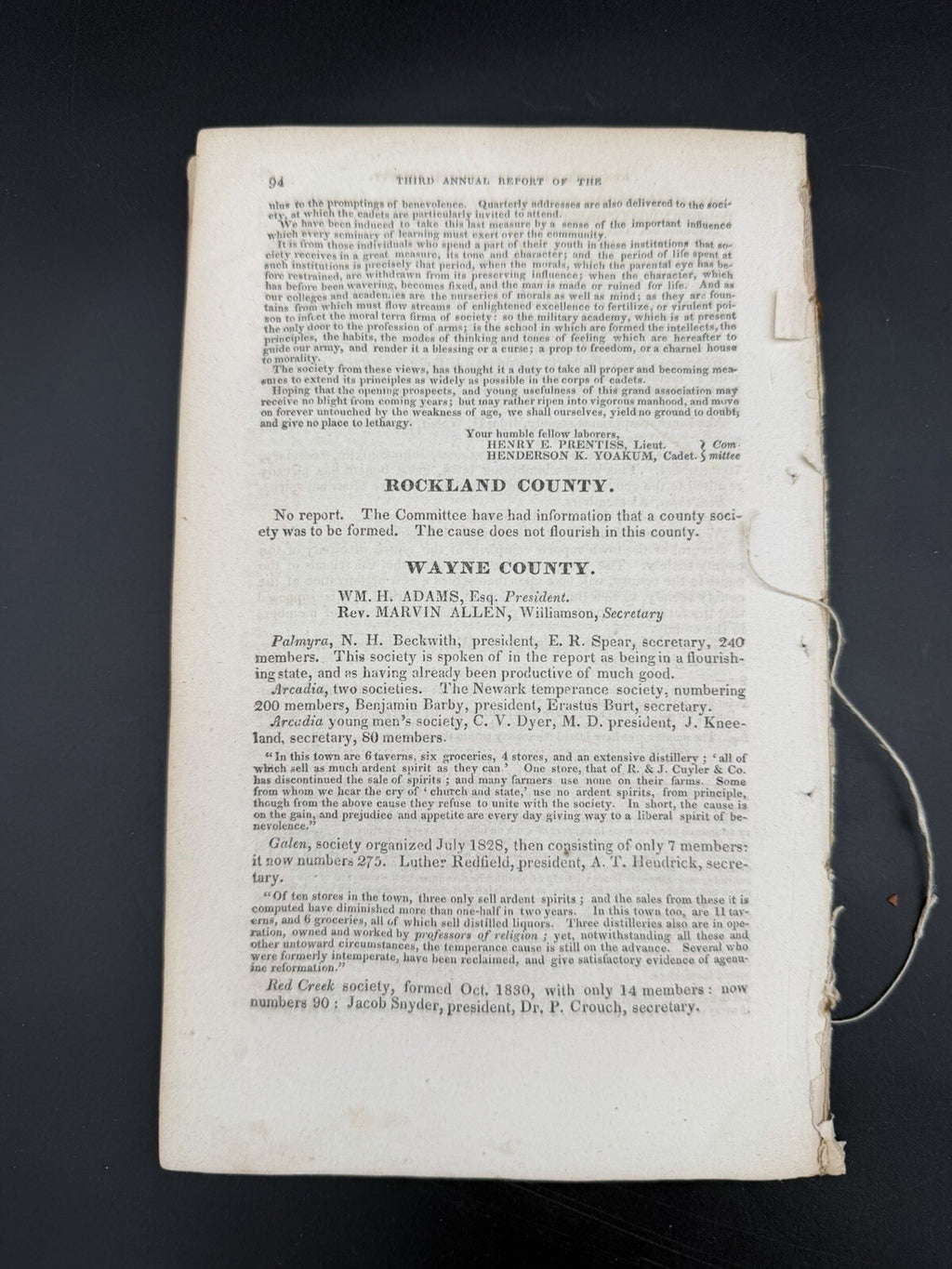 1832 Third Annual Report NY State Temperance Society Albany NY Disbound Pamphlet