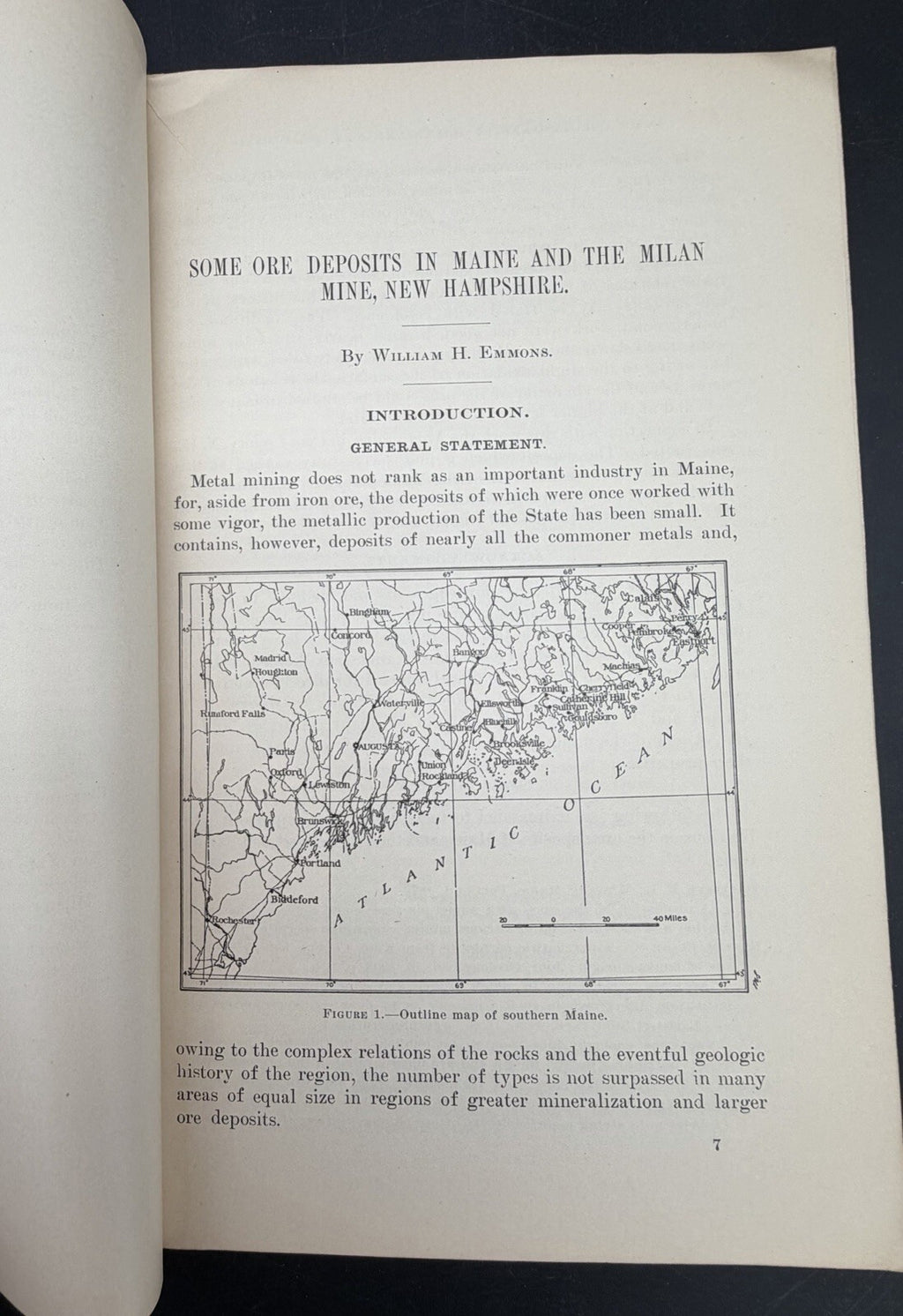 1910 USGS Bulletin 432: Ore Deposits in Maine & Milan Mine NH - With Map