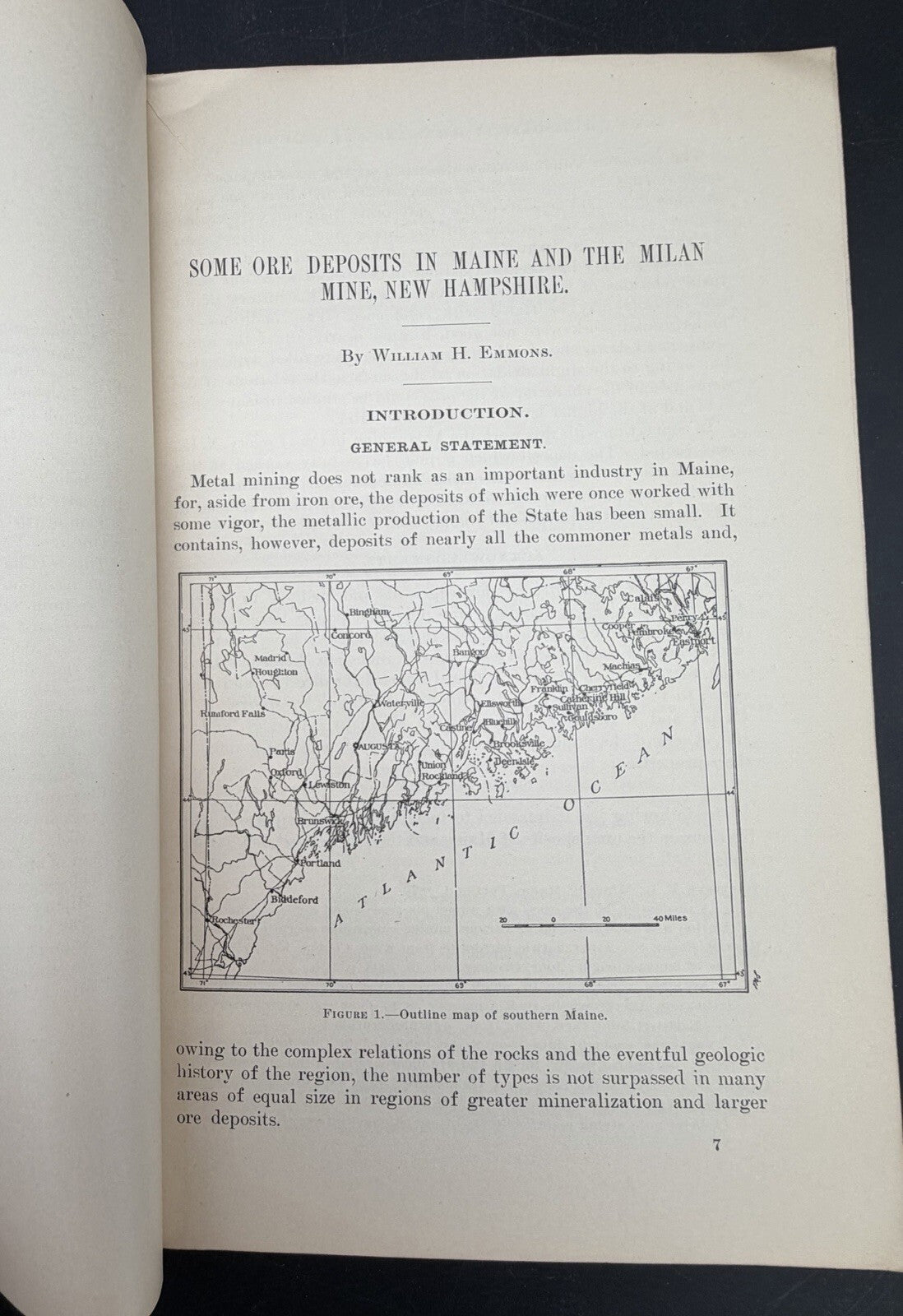1910 USGS Bulletin 432: Ore Deposits in Maine & Milan Mine NH - With Map