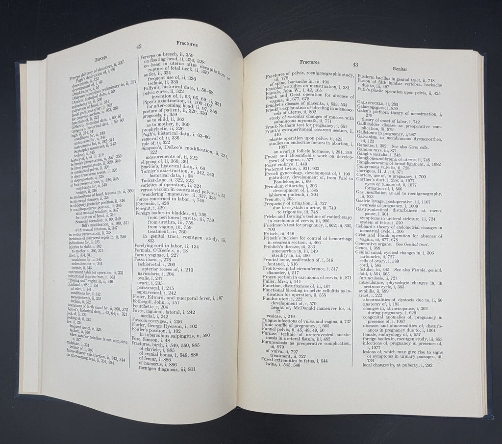 1934 General Index to Curtis Obstetrics and Gynecology Volumes I to III Medical