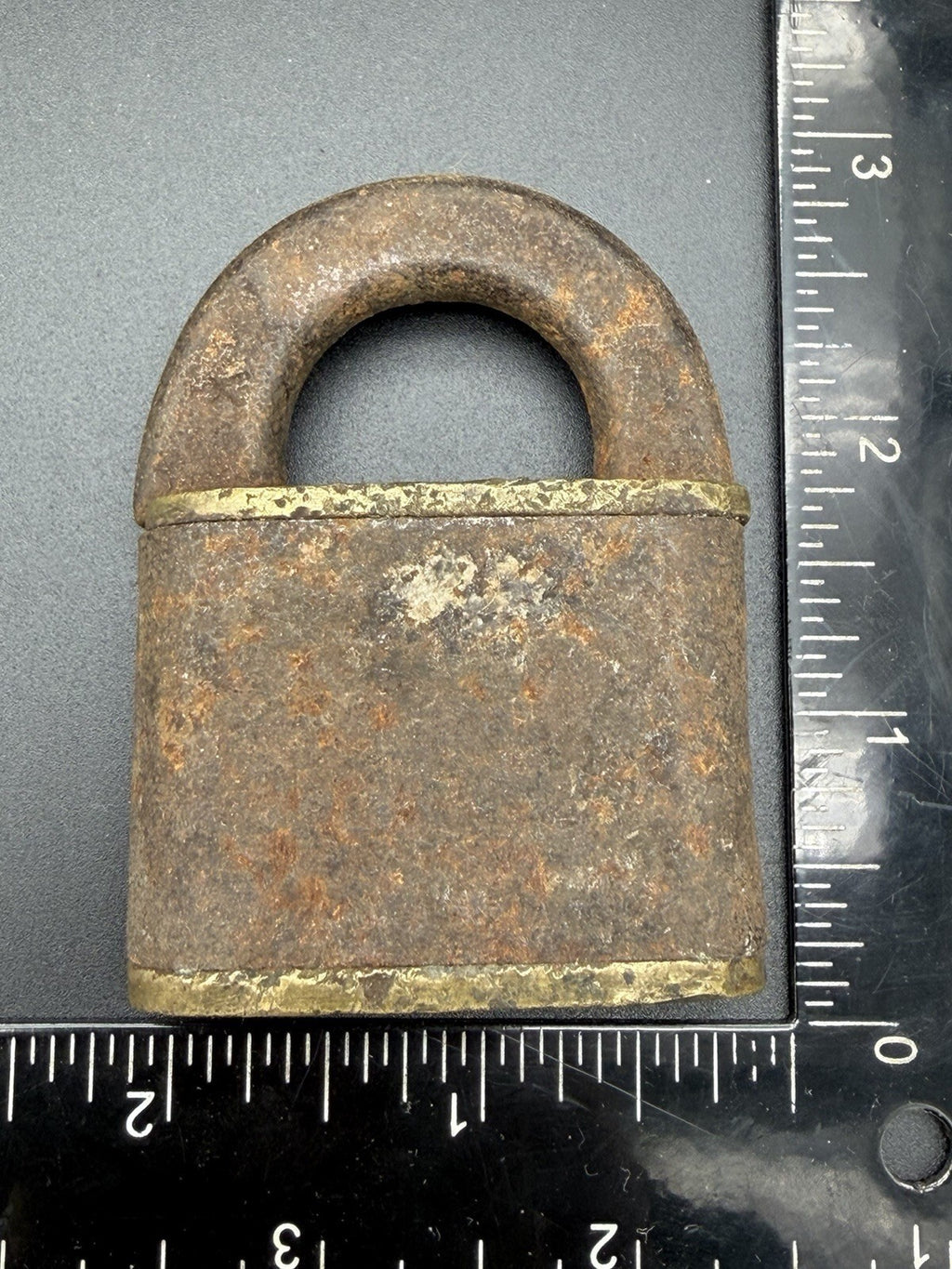 Antique Iron and Brass Padlock 19th Century Primitive Security Hardware Lock
