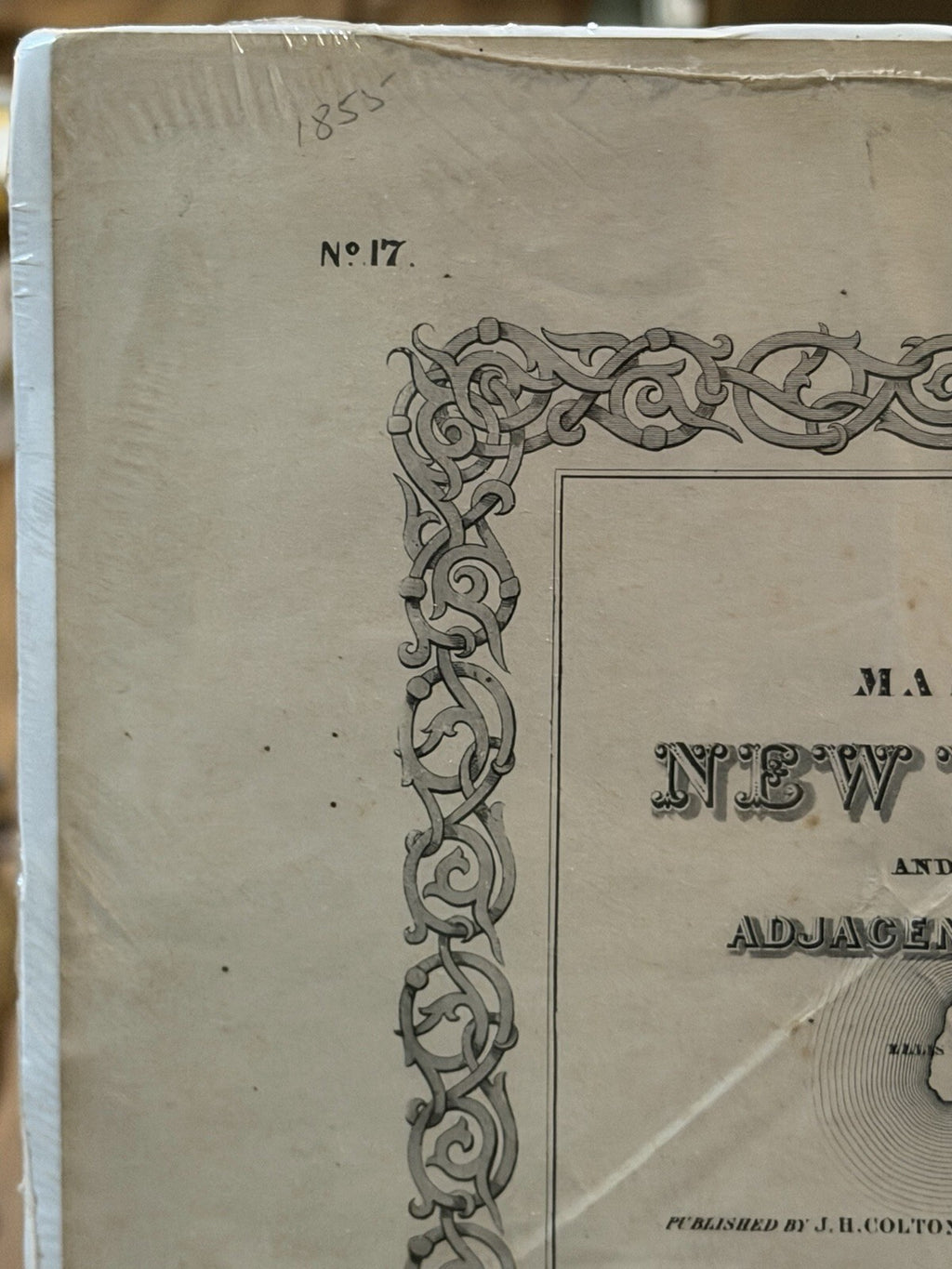 1855 J.H. Colton Antique Map of New York & Adjacent Cities Original Hand Color