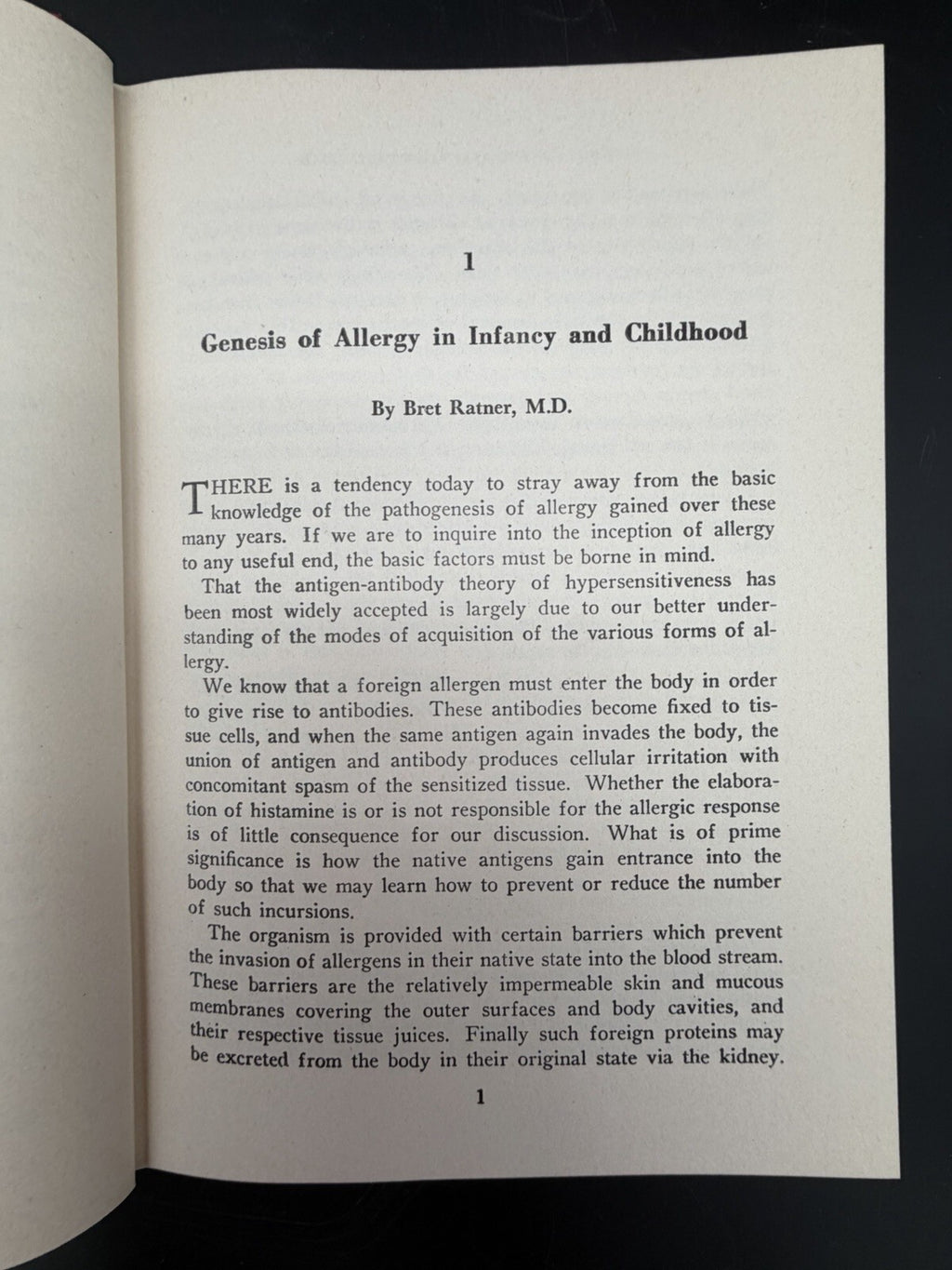Vintage Book 1951 Allergy in Relation to Pediatrics Bret Ratner MD Medical Book VGC