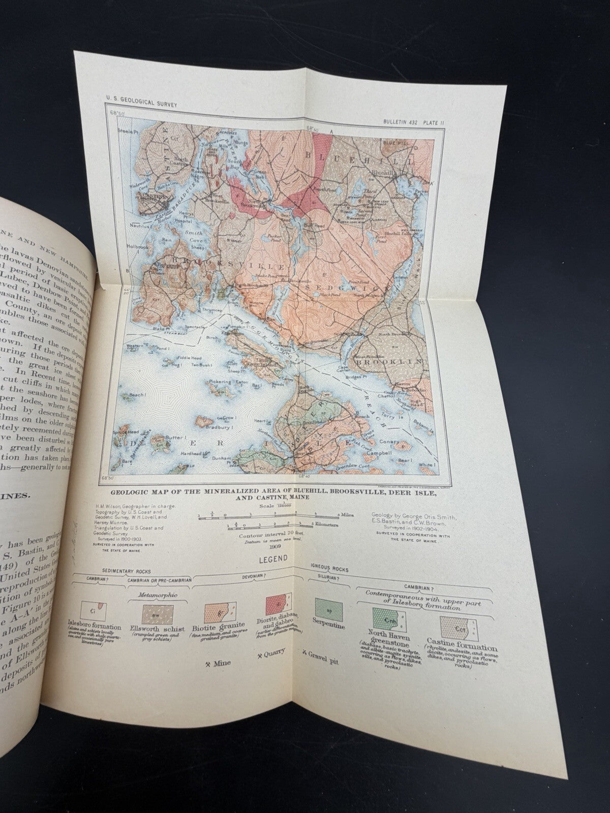 1910 USGS Bulletin 432: Ore Deposits in Maine & Milan Mine NH - With Map