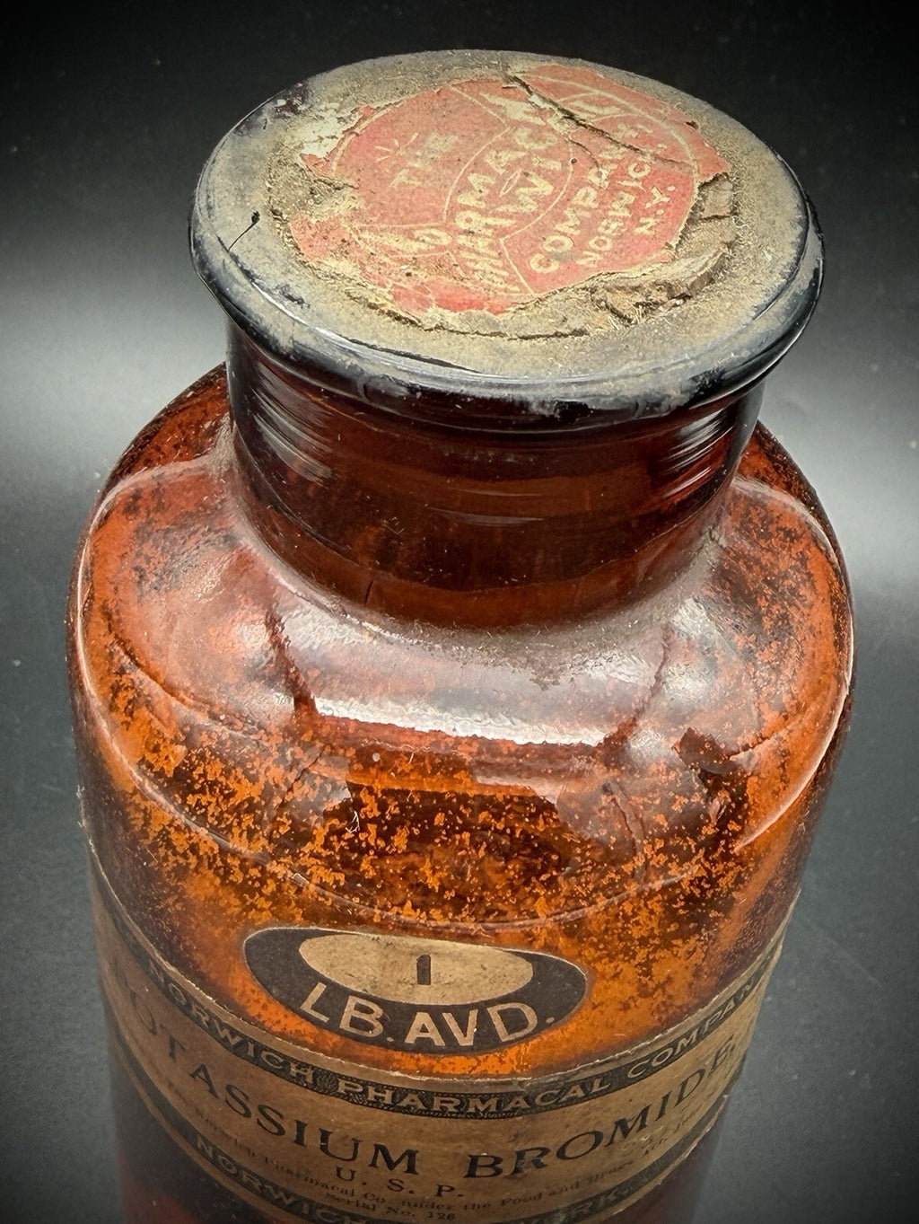 Antique Apothecary Bottle Potassium Bromide Norwich Pharmacal Amber Glass [COPY]