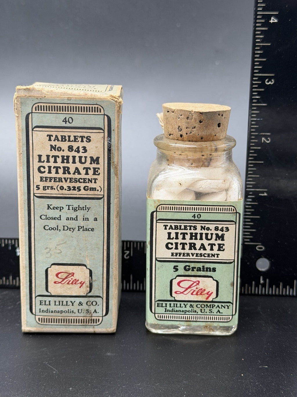 Antique Eli Lilly Lithium Citrate Effervescent Tablets No. 843 with Original Box