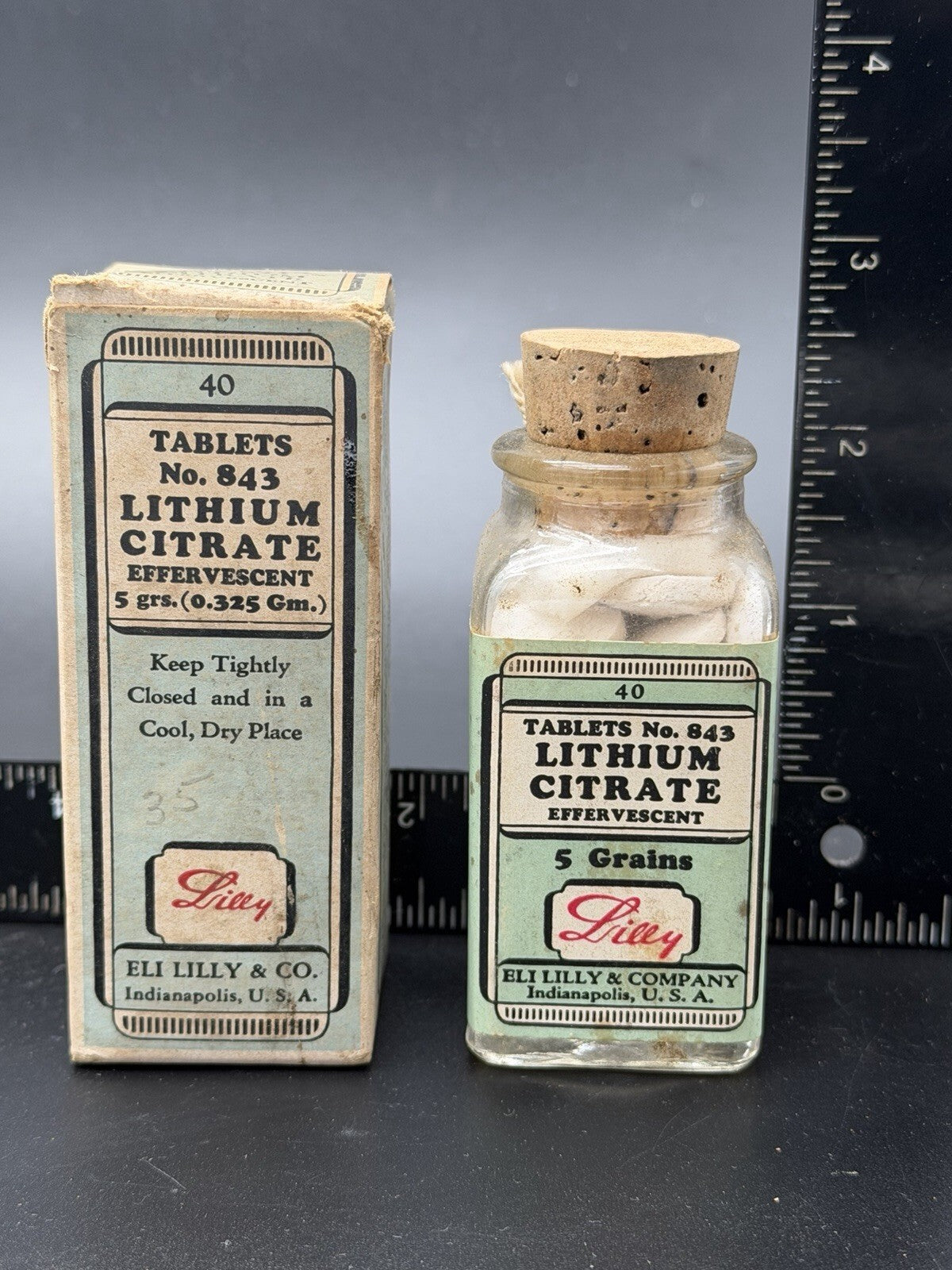 Antique Eli Lilly Lithium Citrate Effervescent Tablets No. 843 with Original Box
