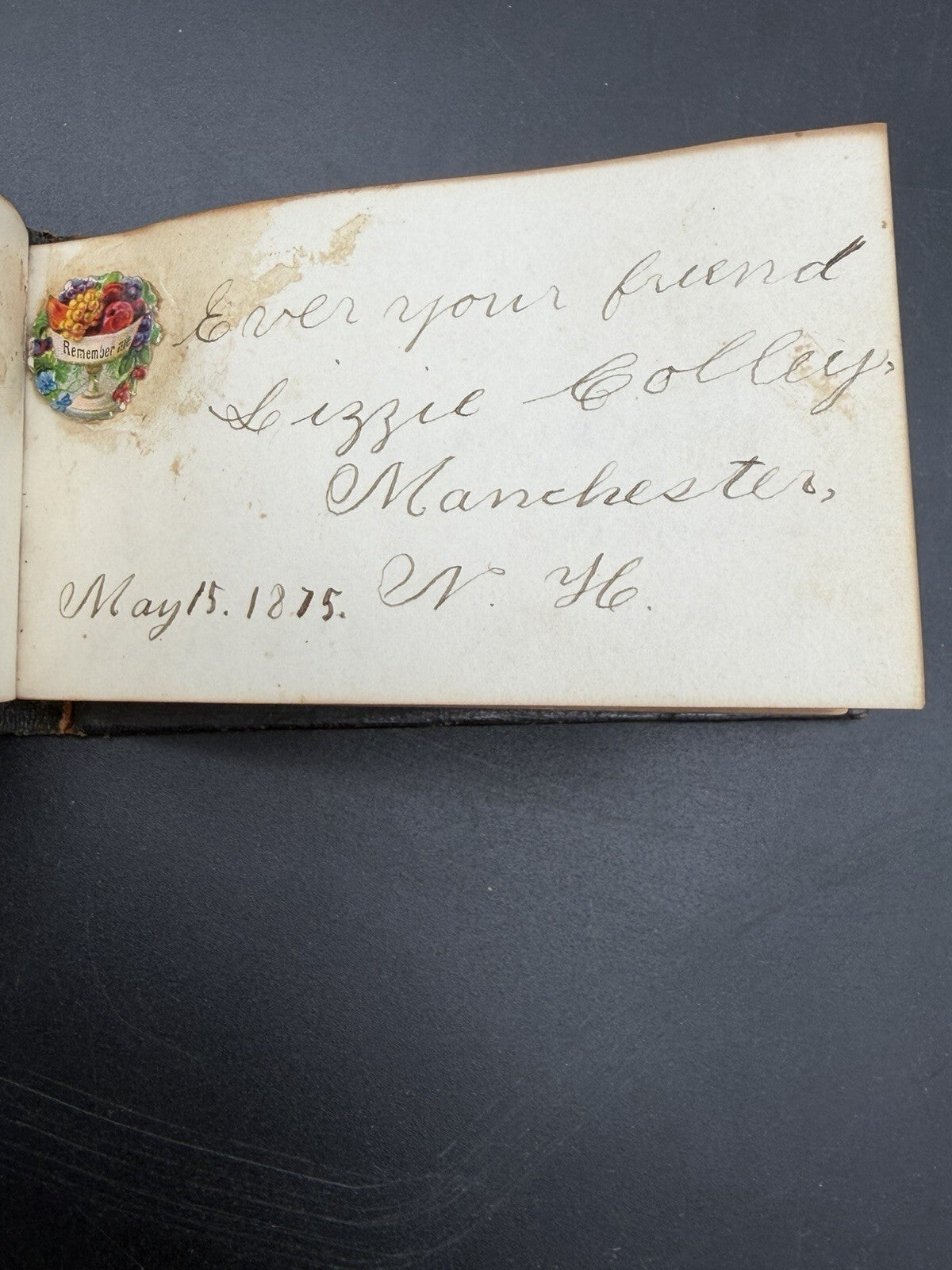 1875 Antique Miniature Autograph Book Manchester NH Victorian Era Ephemera