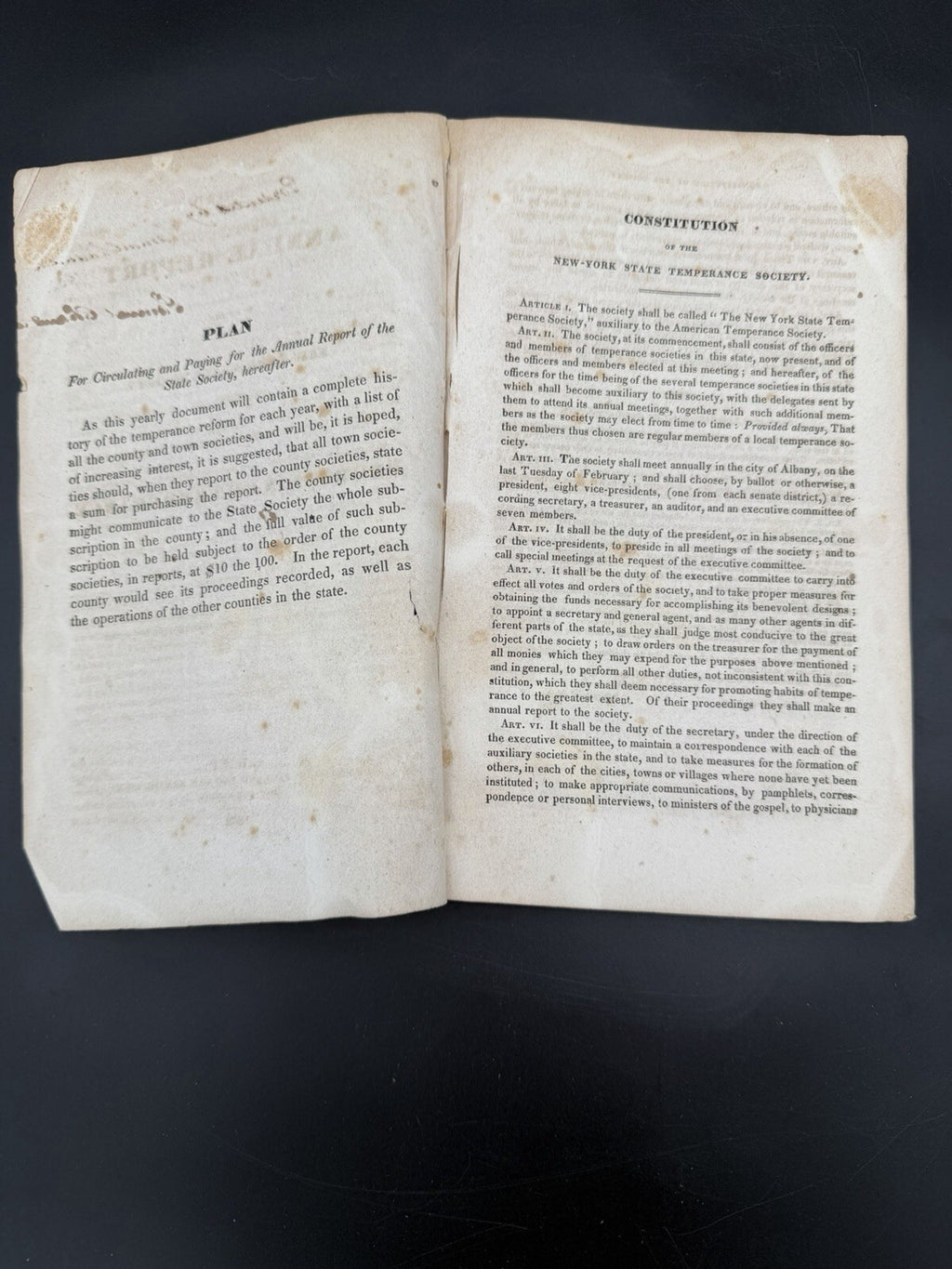 1832 Third Annual Report NY State Temperance Society Albany NY Disbound Pamphlet