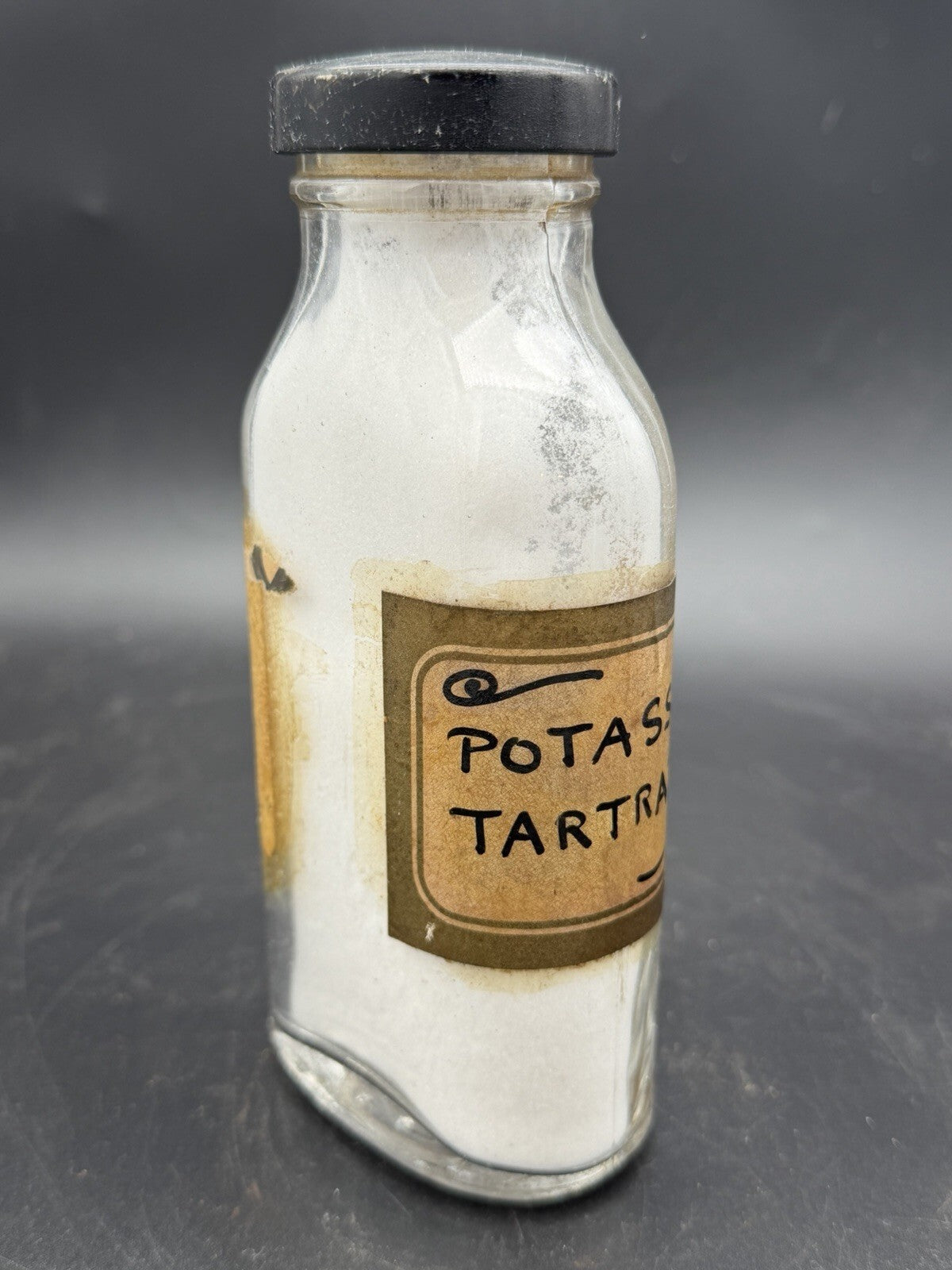 Antique Potassium Tartrate Apothecary Bottle Glass Lid Medicine Pharmacy Jar
