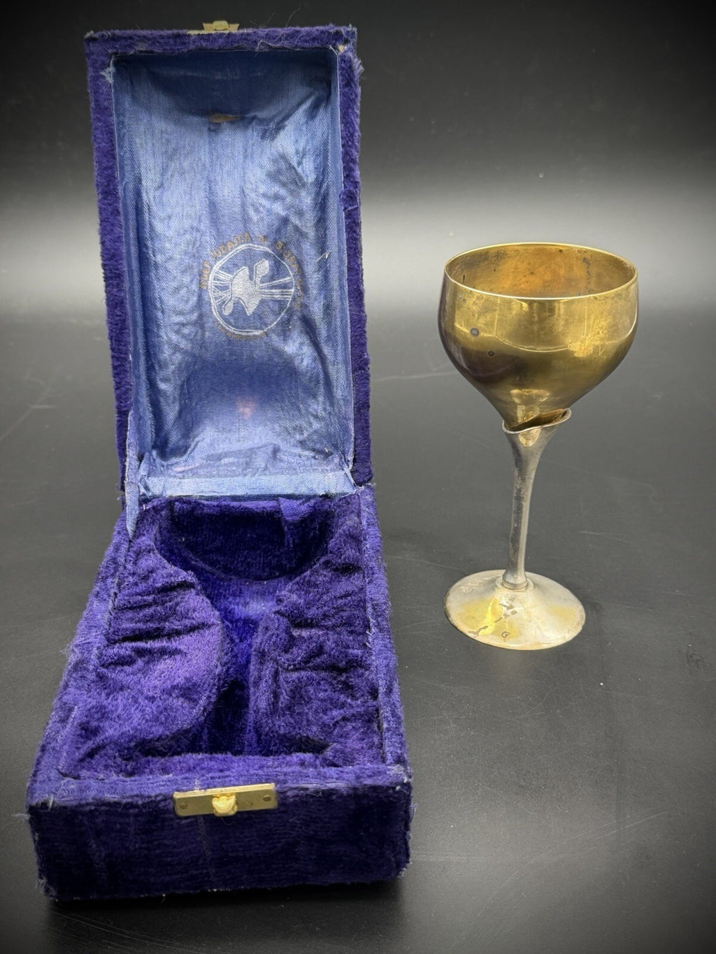 Vintage Alef Judaica Kiddush Jewish Religion Cup with Original Purple Velvet Box
