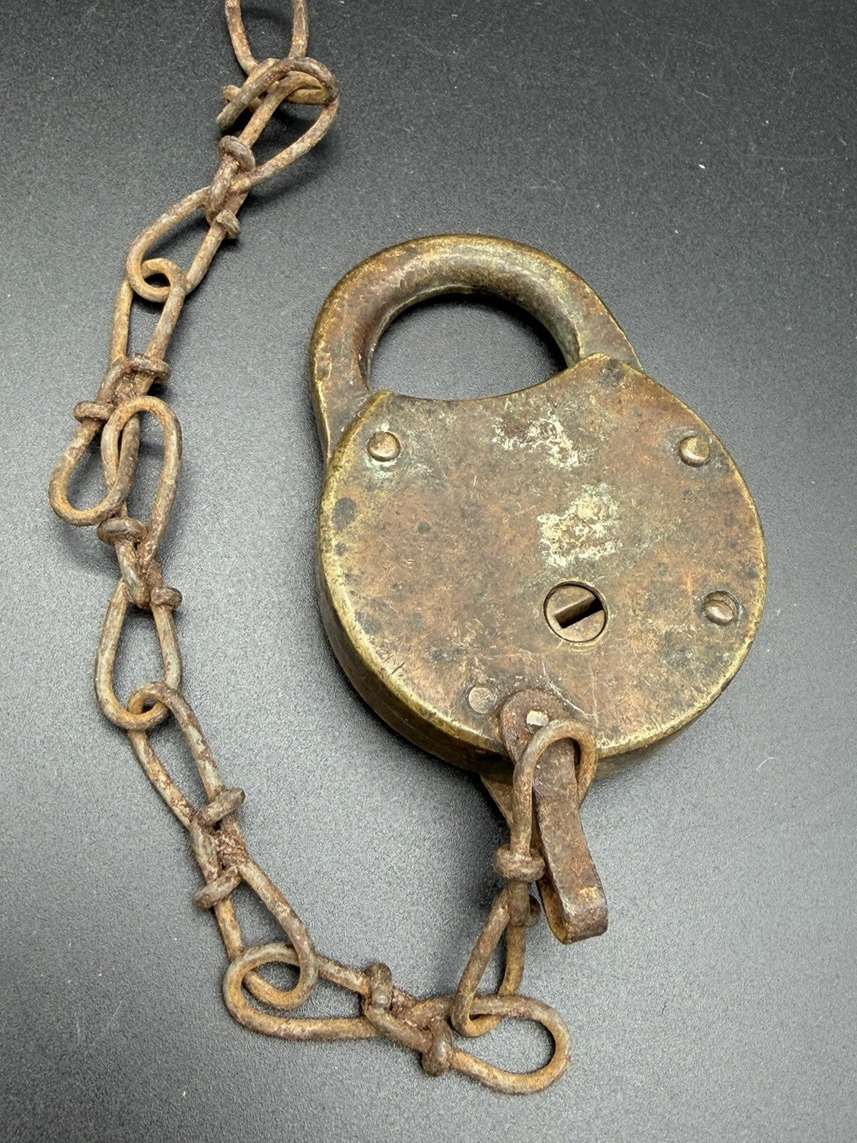 Antique Brass Padlock With Heavy Iron Chain Vintage Security Hardware Lock